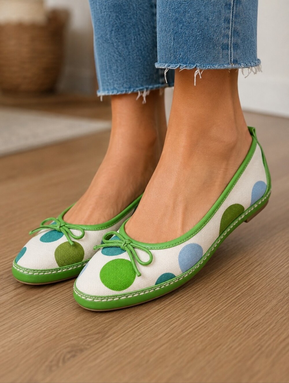 Coach Polkadot Green Canvas Leather  Almond Toe Slip-on Shoes Size 6.5